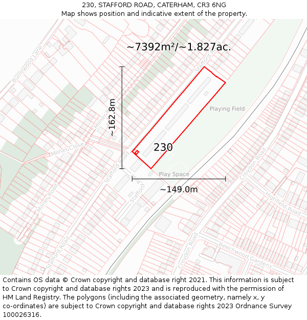 230, STAFFORD ROAD, CATERHAM, CR3 6NG: Plot and title map