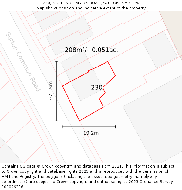 230, SUTTON COMMON ROAD, SUTTON, SM3 9PW: Plot and title map
