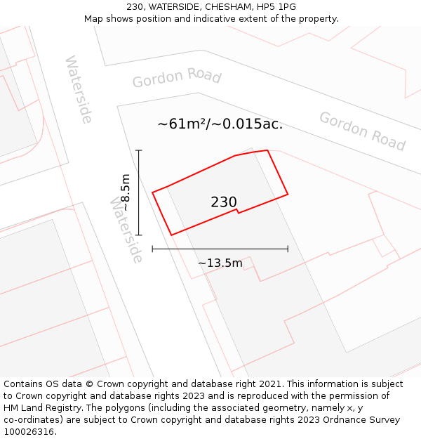 230, WATERSIDE, CHESHAM, HP5 1PG: Plot and title map