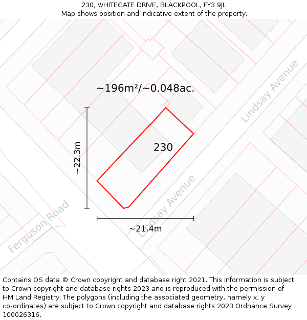 230, WHITEGATE DRIVE, BLACKPOOL, FY3 9JL: Plot and title map