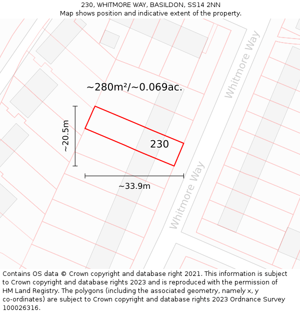 230, WHITMORE WAY, BASILDON, SS14 2NN: Plot and title map
