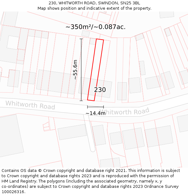 230, WHITWORTH ROAD, SWINDON, SN25 3BL: Plot and title map