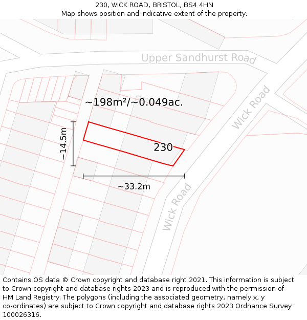 230, WICK ROAD, BRISTOL, BS4 4HN: Plot and title map