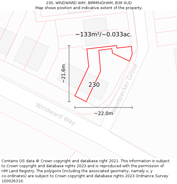 230, WINDWARD WAY, BIRMINGHAM, B36 0UD: Plot and title map