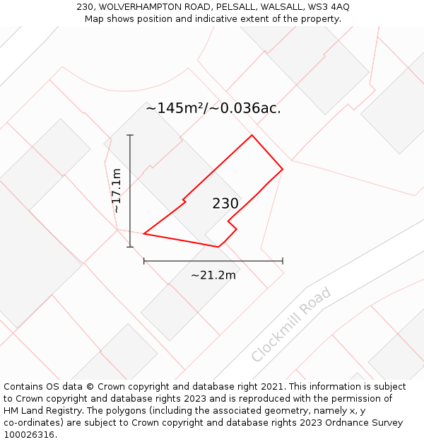 230, WOLVERHAMPTON ROAD, PELSALL, WALSALL, WS3 4AQ: Plot and title map