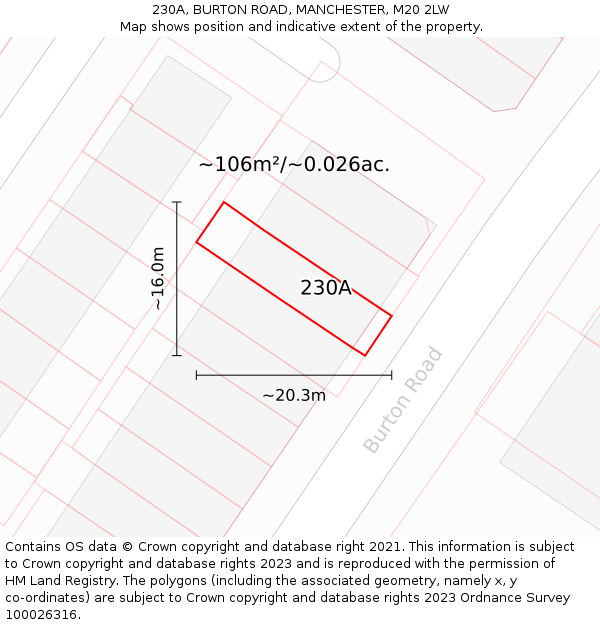 230A, BURTON ROAD, MANCHESTER, M20 2LW: Plot and title map