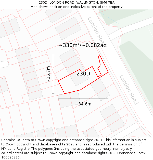 230D, LONDON ROAD, WALLINGTON, SM6 7EA: Plot and title map