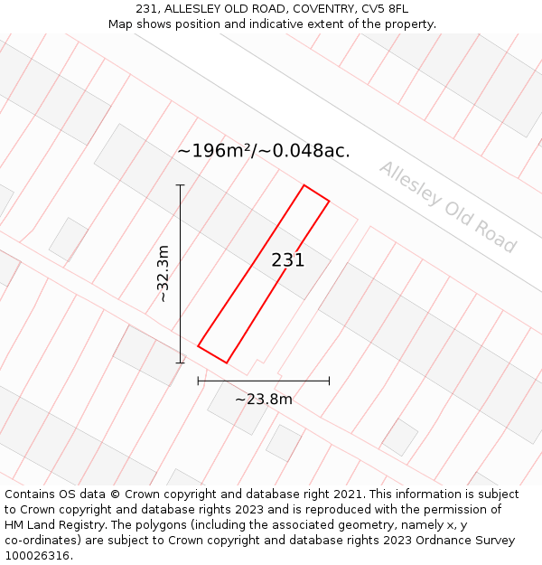 231, ALLESLEY OLD ROAD, COVENTRY, CV5 8FL: Plot and title map