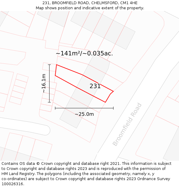 231, BROOMFIELD ROAD, CHELMSFORD, CM1 4HE: Plot and title map