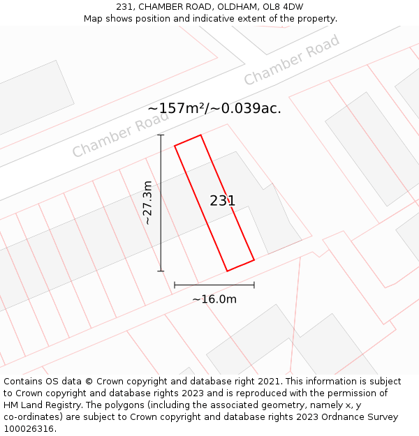 231, CHAMBER ROAD, OLDHAM, OL8 4DW: Plot and title map