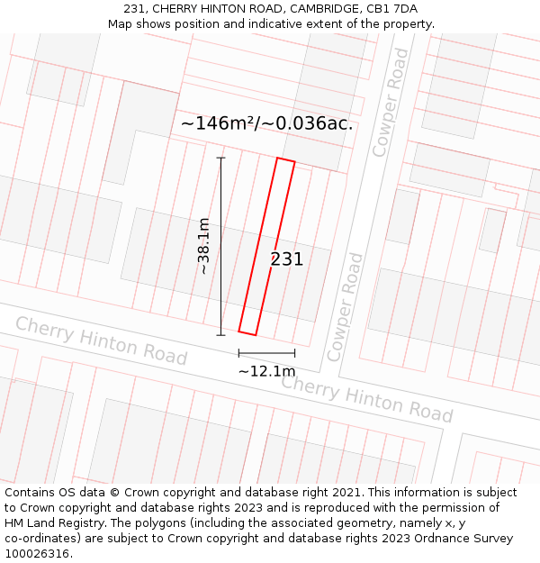 231, CHERRY HINTON ROAD, CAMBRIDGE, CB1 7DA: Plot and title map