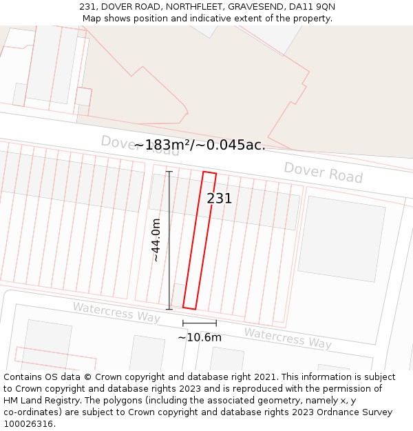 231, DOVER ROAD, NORTHFLEET, GRAVESEND, DA11 9QN: Plot and title map