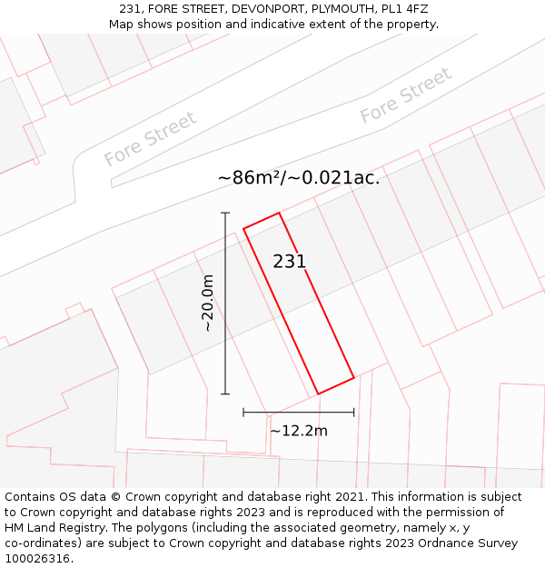 231, FORE STREET, DEVONPORT, PLYMOUTH, PL1 4FZ: Plot and title map