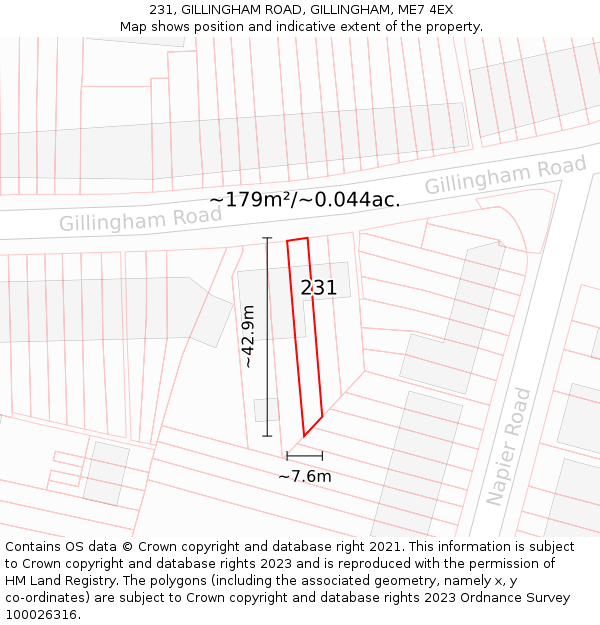 231, GILLINGHAM ROAD, GILLINGHAM, ME7 4EX: Plot and title map
