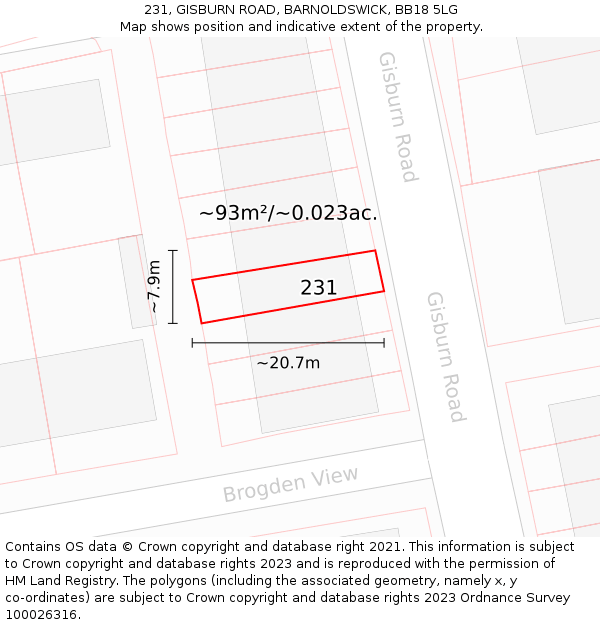 231, GISBURN ROAD, BARNOLDSWICK, BB18 5LG: Plot and title map