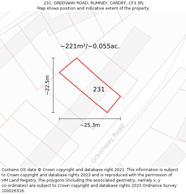 231, GREENWAY ROAD, RUMNEY, CARDIFF, CF3 3PJ: Plot and title map