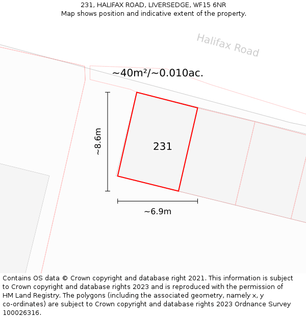 231, HALIFAX ROAD, LIVERSEDGE, WF15 6NR: Plot and title map