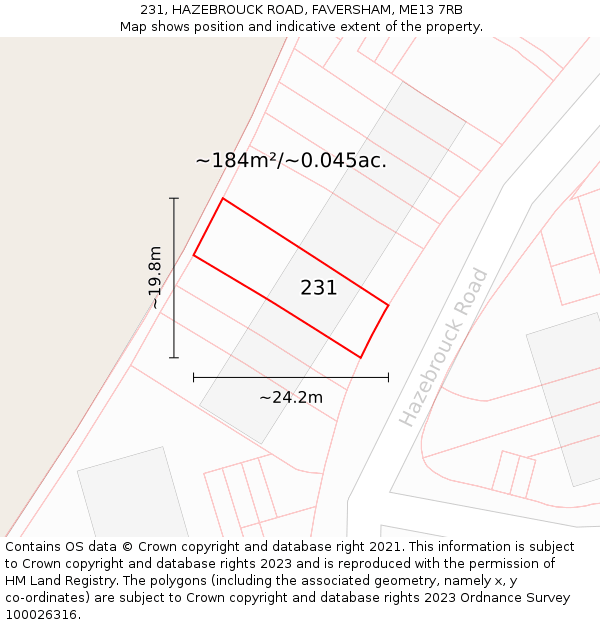 231, HAZEBROUCK ROAD, FAVERSHAM, ME13 7RB: Plot and title map