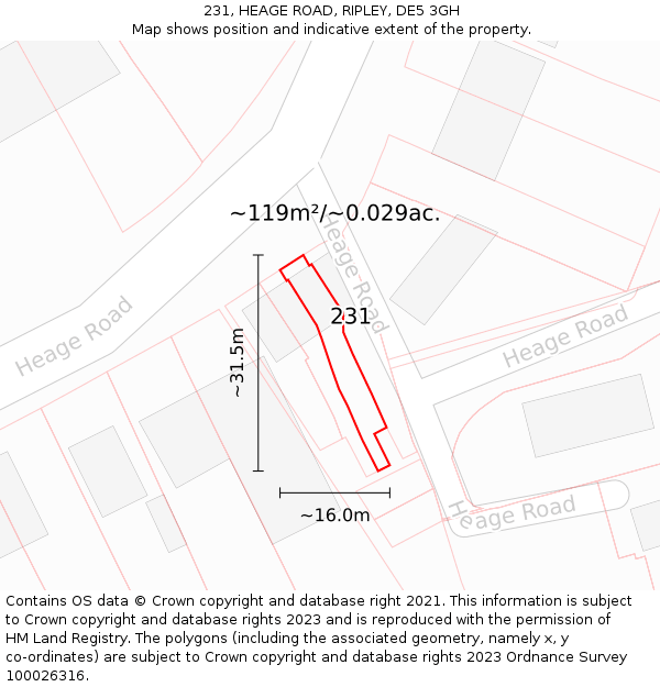 231, HEAGE ROAD, RIPLEY, DE5 3GH: Plot and title map