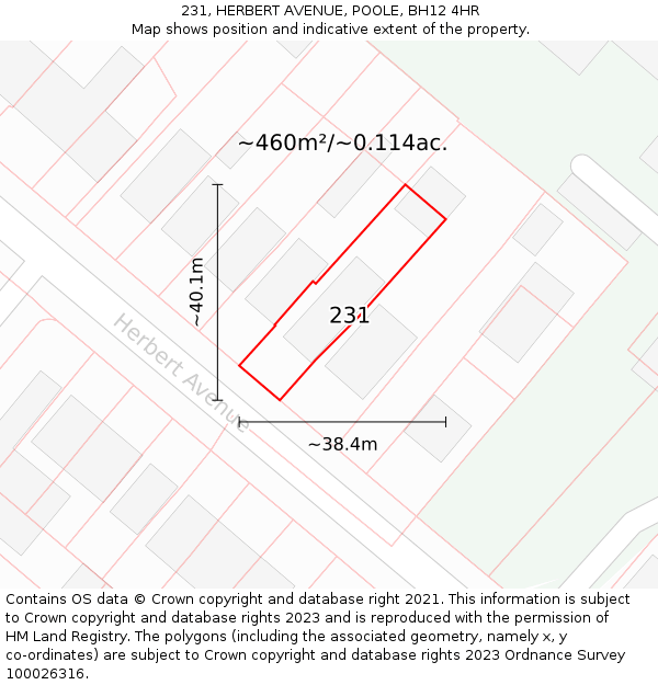 231, HERBERT AVENUE, POOLE, BH12 4HR: Plot and title map