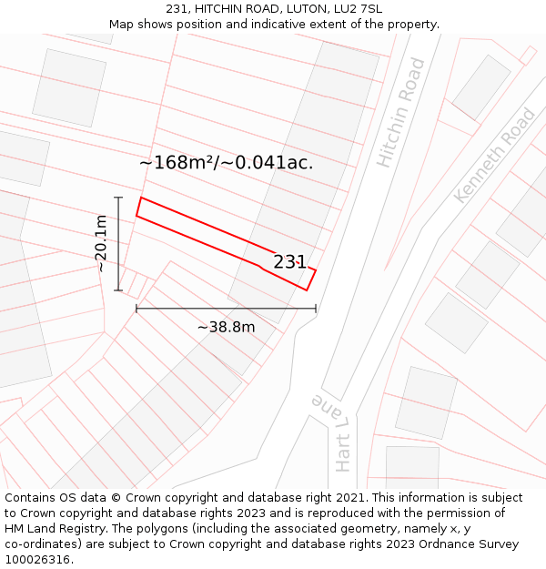 231, HITCHIN ROAD, LUTON, LU2 7SL: Plot and title map