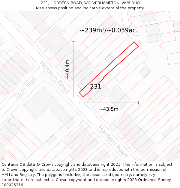 231, HORDERN ROAD, WOLVERHAMPTON, WV6 0HQ: Plot and title map