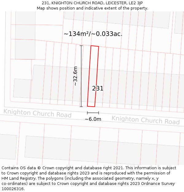 231, KNIGHTON CHURCH ROAD, LEICESTER, LE2 3JP: Plot and title map