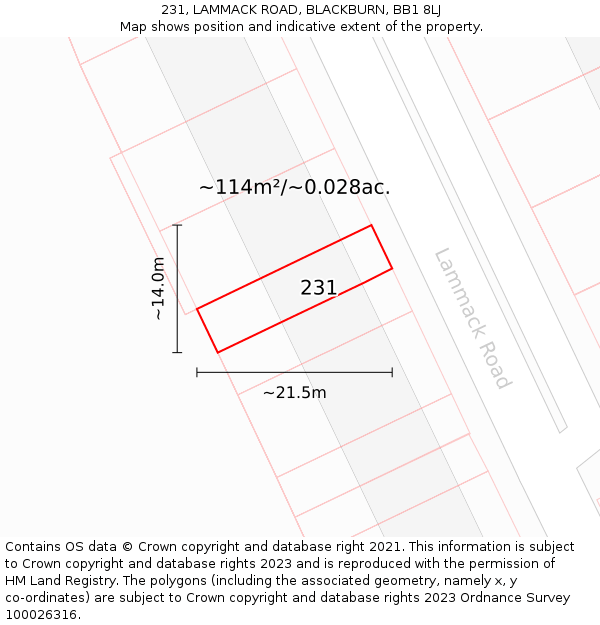 231, LAMMACK ROAD, BLACKBURN, BB1 8LJ: Plot and title map