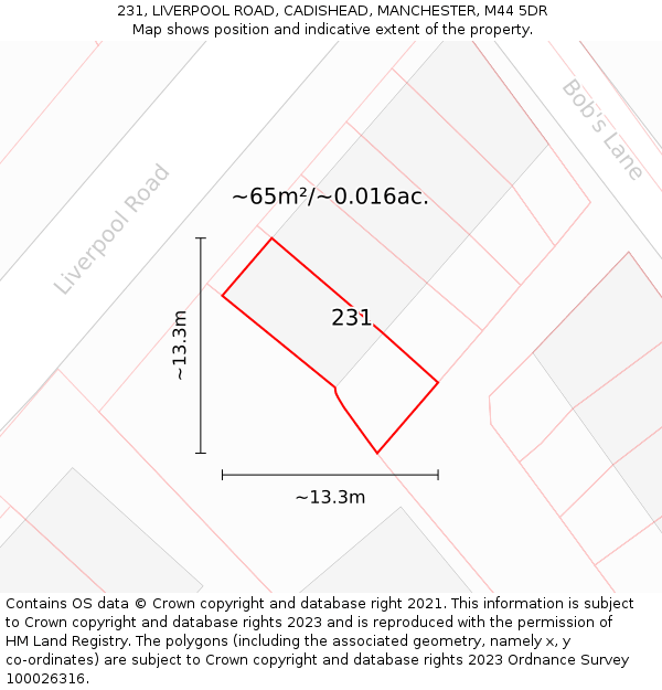 231, LIVERPOOL ROAD, CADISHEAD, MANCHESTER, M44 5DR: Plot and title map