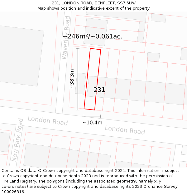 231, LONDON ROAD, BENFLEET, SS7 5UW: Plot and title map