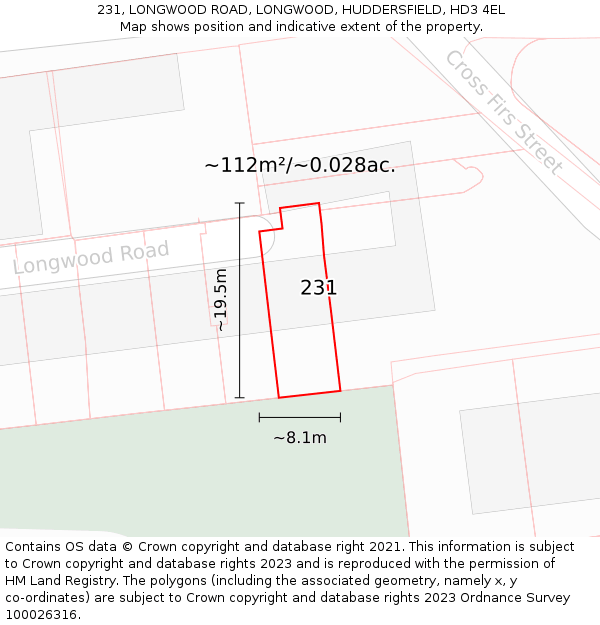 231, LONGWOOD ROAD, LONGWOOD, HUDDERSFIELD, HD3 4EL: Plot and title map