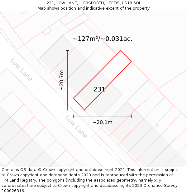231, LOW LANE, HORSFORTH, LEEDS, LS18 5QL: Plot and title map