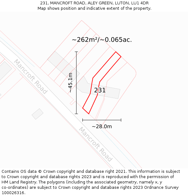 231, MANCROFT ROAD, ALEY GREEN, LUTON, LU1 4DR: Plot and title map
