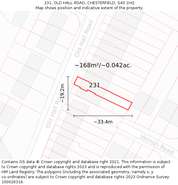 231, OLD HALL ROAD, CHESTERFIELD, S40 1HQ: Plot and title map