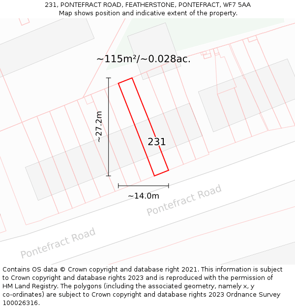 231, PONTEFRACT ROAD, FEATHERSTONE, PONTEFRACT, WF7 5AA: Plot and title map