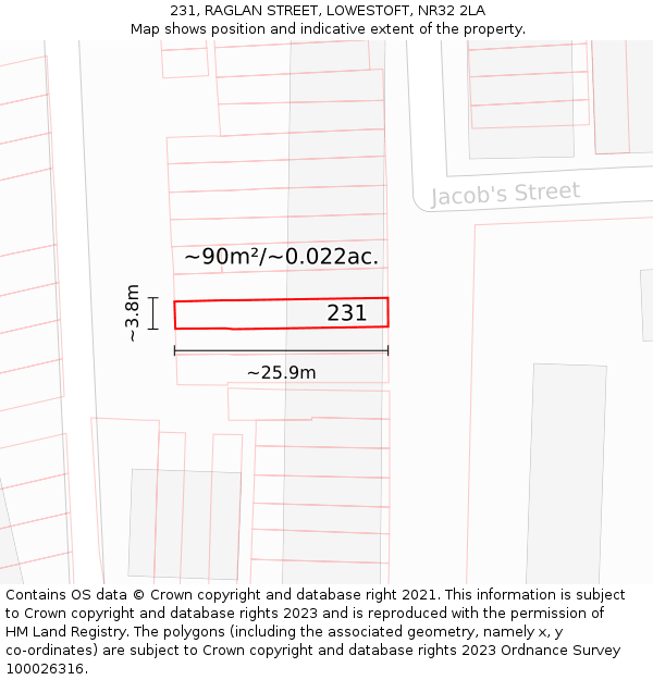231, RAGLAN STREET, LOWESTOFT, NR32 2LA: Plot and title map