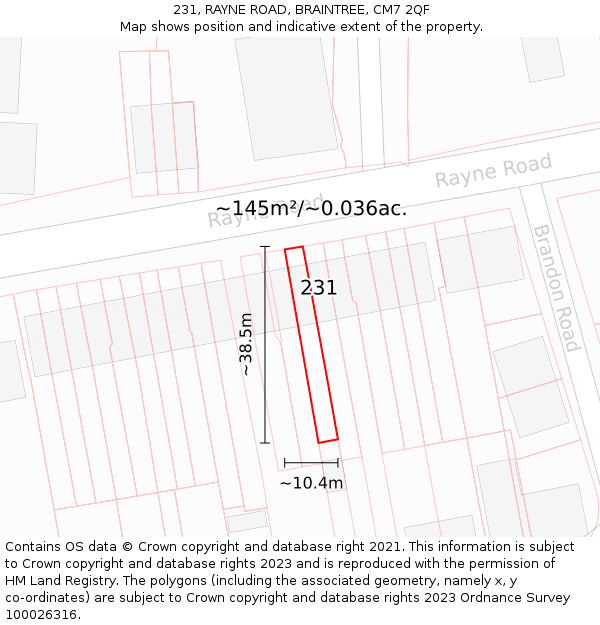 231, RAYNE ROAD, BRAINTREE, CM7 2QF: Plot and title map