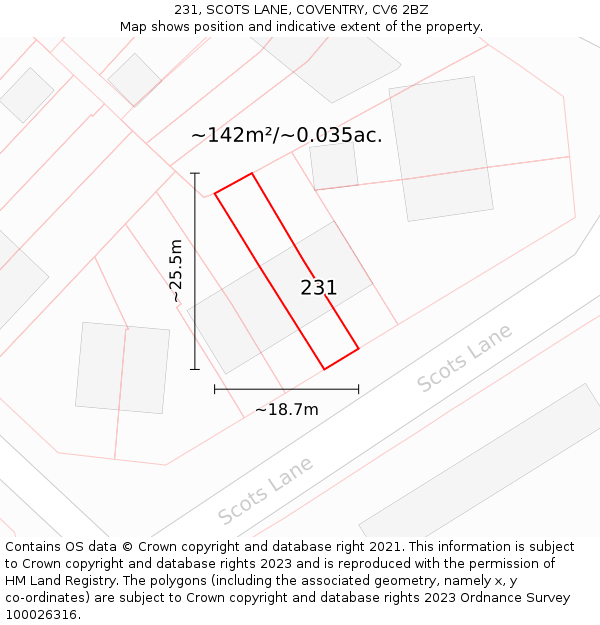 231, SCOTS LANE, COVENTRY, CV6 2BZ: Plot and title map
