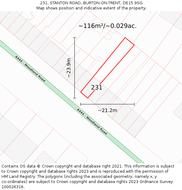231, STANTON ROAD, BURTON-ON-TRENT, DE15 9SG: Plot and title map