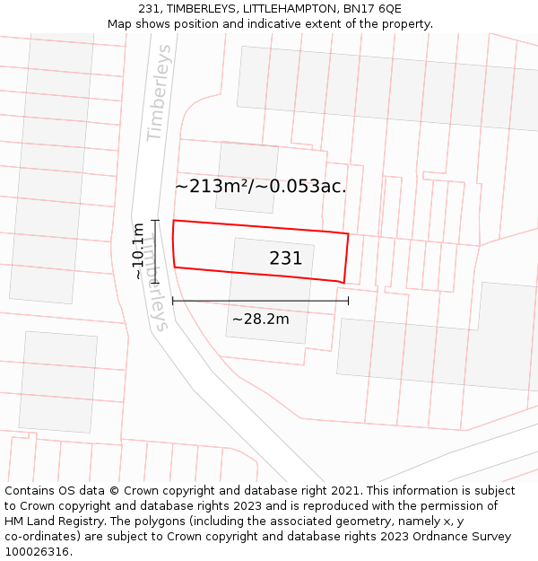 231, TIMBERLEYS, LITTLEHAMPTON, BN17 6QE: Plot and title map