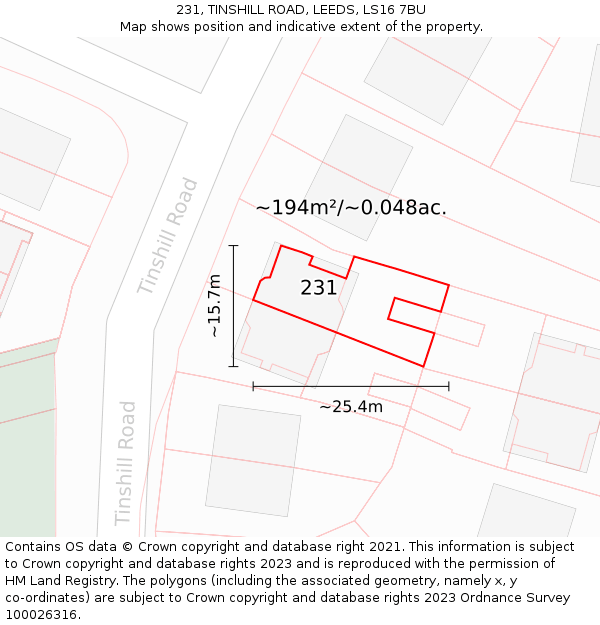 231, TINSHILL ROAD, LEEDS, LS16 7BU: Plot and title map
