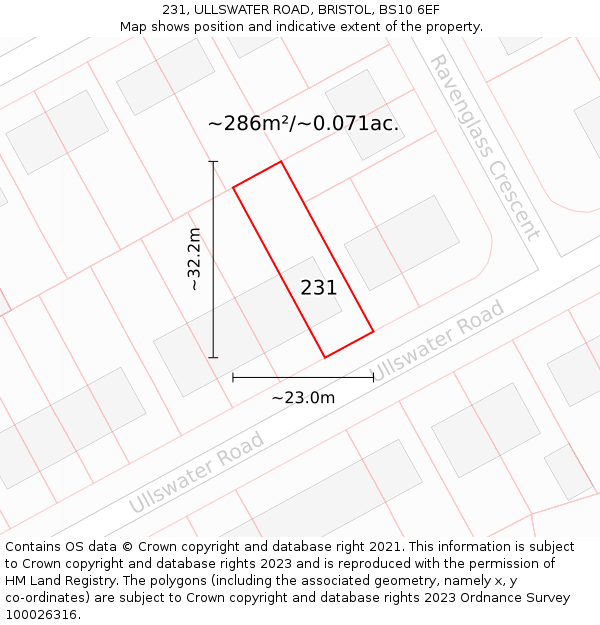 231, ULLSWATER ROAD, BRISTOL, BS10 6EF: Plot and title map