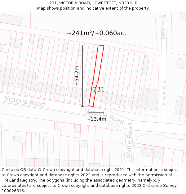 231, VICTORIA ROAD, LOWESTOFT, NR33 9LP: Plot and title map