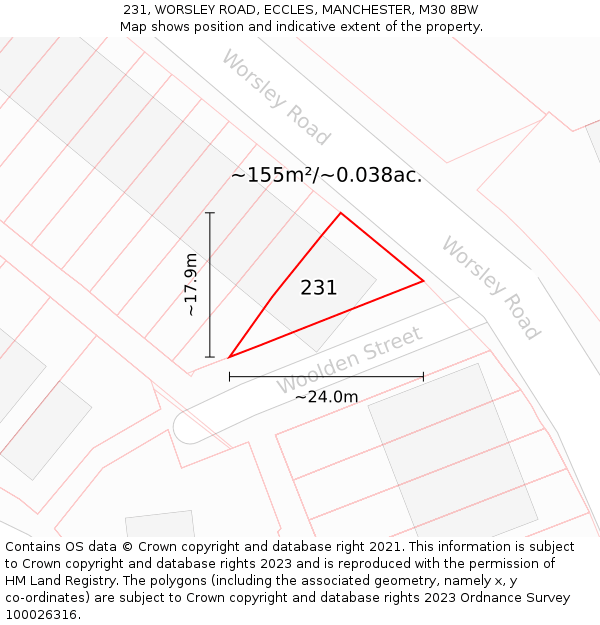231, WORSLEY ROAD, ECCLES, MANCHESTER, M30 8BW: Plot and title map