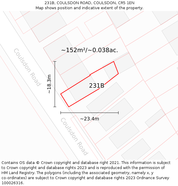 231B, COULSDON ROAD, COULSDON, CR5 1EN: Plot and title map