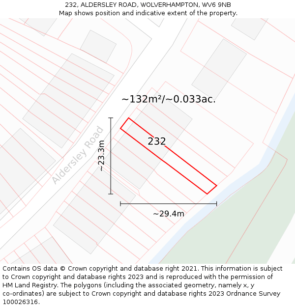 232, ALDERSLEY ROAD, WOLVERHAMPTON, WV6 9NB: Plot and title map