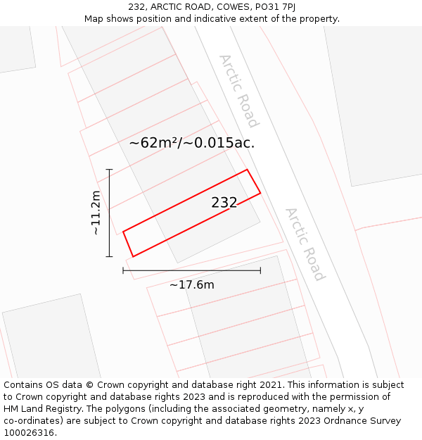 232, ARCTIC ROAD, COWES, PO31 7PJ: Plot and title map
