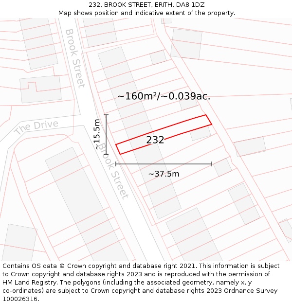 232, BROOK STREET, ERITH, DA8 1DZ: Plot and title map