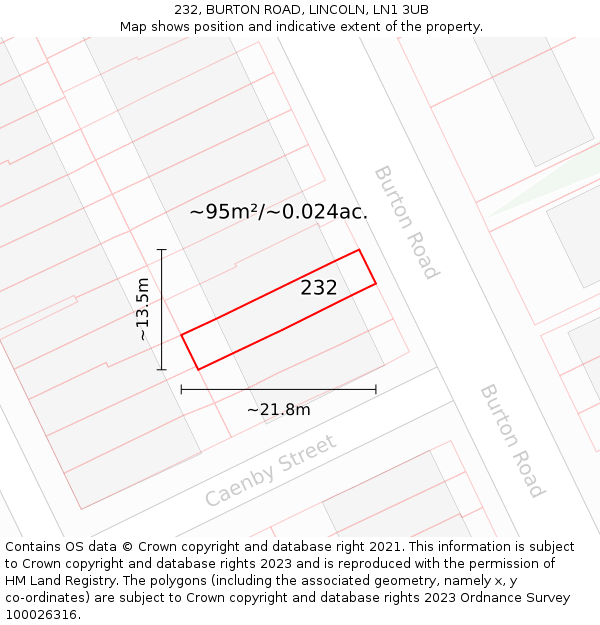 232, BURTON ROAD, LINCOLN, LN1 3UB: Plot and title map