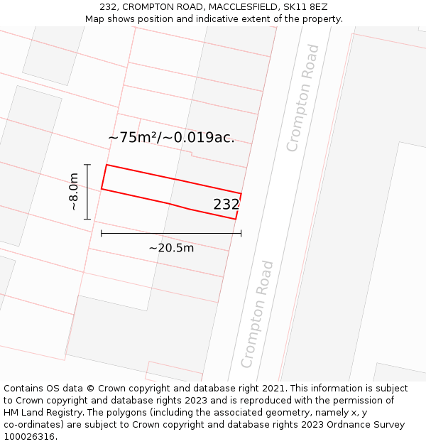 232, CROMPTON ROAD, MACCLESFIELD, SK11 8EZ: Plot and title map